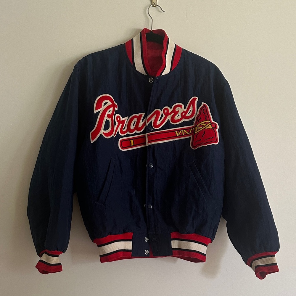 STARTER Navy and Red Braves Bomber Jacket Baseball Vintage Sports Jacket